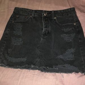 Distressed Black Jean Skirt